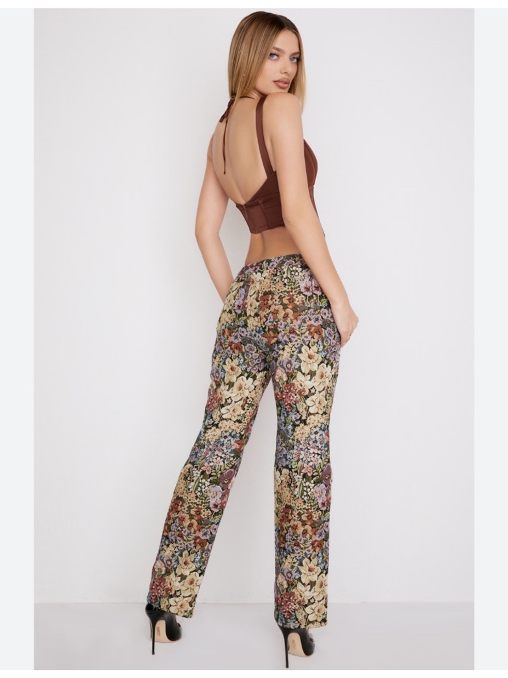 House Of CB Mistress Rocks Spectrum Floral Brocade Wide Leg Trousers L